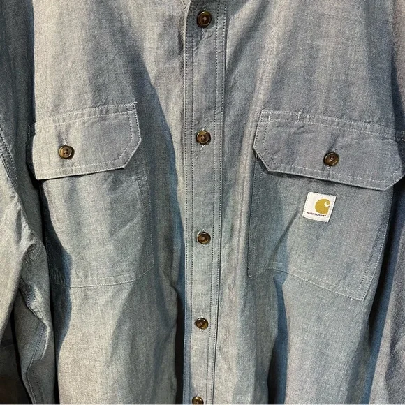 Carhartt Blue Chambray Button-Up Shirt in Denim Blue Color Men’s 3XL Loose Fit - Picture 3 of 8